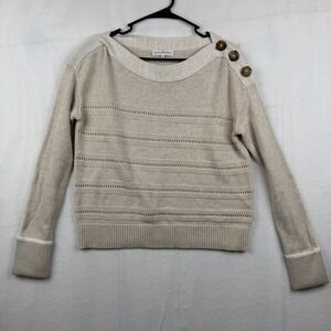 White + Warren Women's Size S Tan Button Shoulder Knit‎ Sweater Long Sleeve